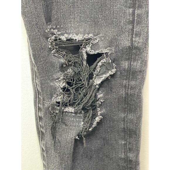American Eagle Black Denim Distresses Frayed Skinny Jeans Dark Washed Goth 4 - Picture 3 of 11
